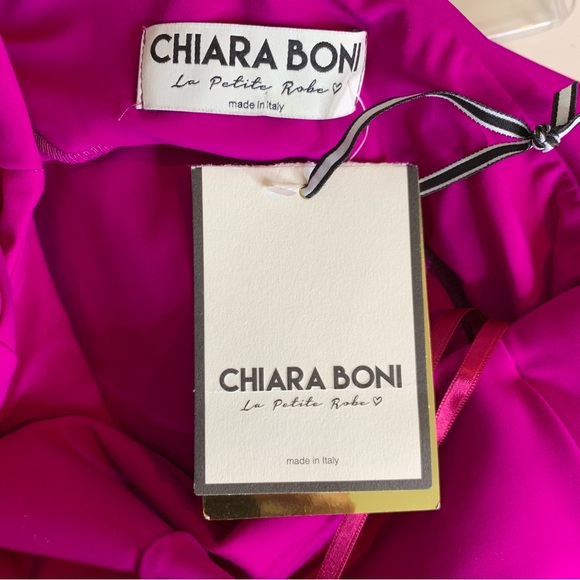 CHIARA BONI LA PETITE ROBE Sia One-Shoulder Ruffle Dress Magenta Pink Size 4 NWT - Picture 7 of 11